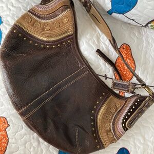 ——SOLD—-Vintage Coach Dylan Soho Hobo -suede accent- brass studs grommets- …